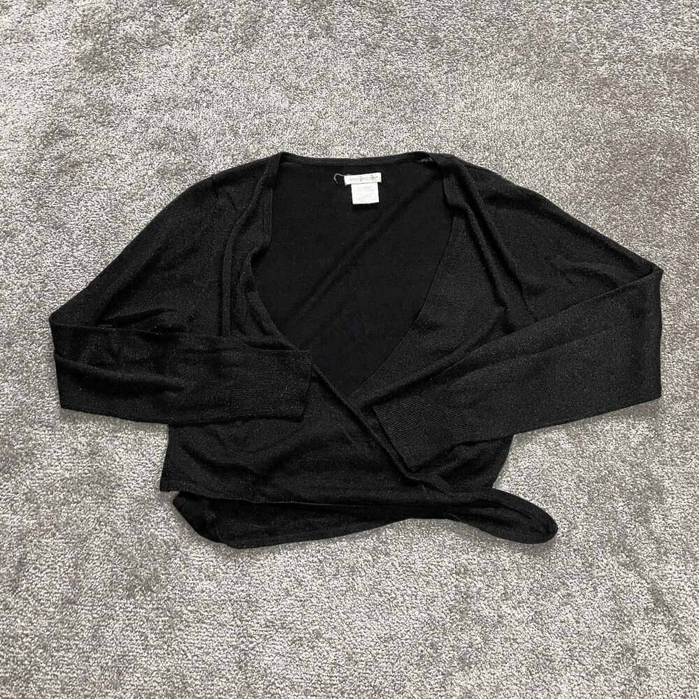 Worthington Sweater Cardigan Girls XL Black  Shiny Glitter Knot Bottom Youth